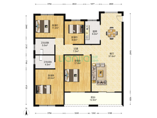 金石翡丽郡 4室1厅2卫 148平方