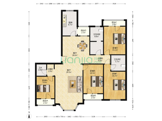 碧景园 4室2厅3卫 201平方
