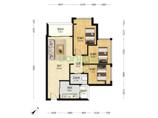 勤诚达誉府 3室1厅1卫 83平方