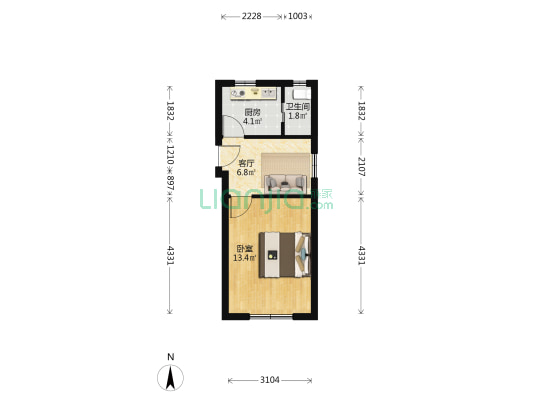 万航渡路1425号 1室1厅1卫 35平方