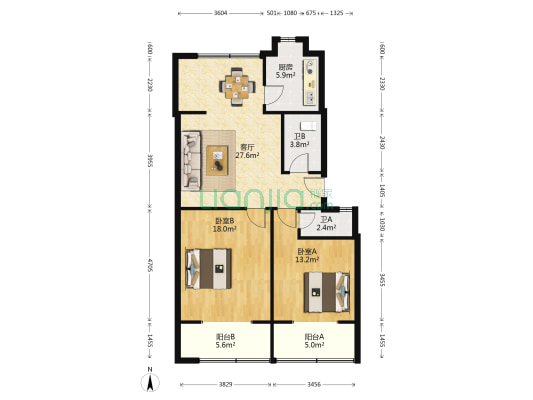 闸口二路农行家属院 2室1厅2卫 93平方
