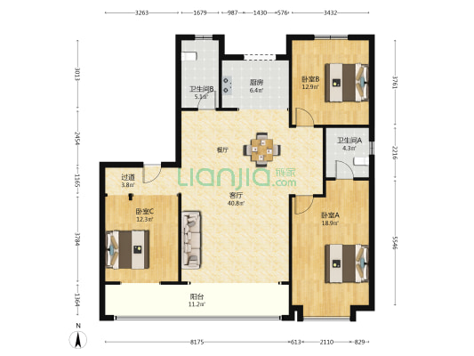 海创陆号 3室1厅2卫 156平方
