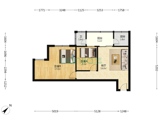 文星花园 2室1厅1卫 69平方