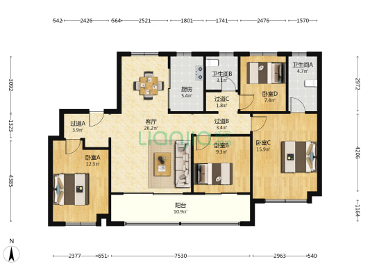 南钢三金睿境 4室1厅2卫 138平方