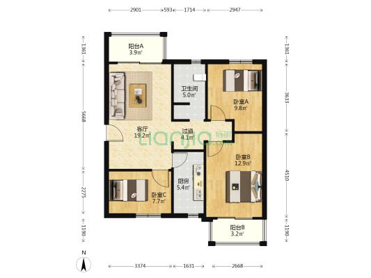福泽园 3室1厅1卫 95平方