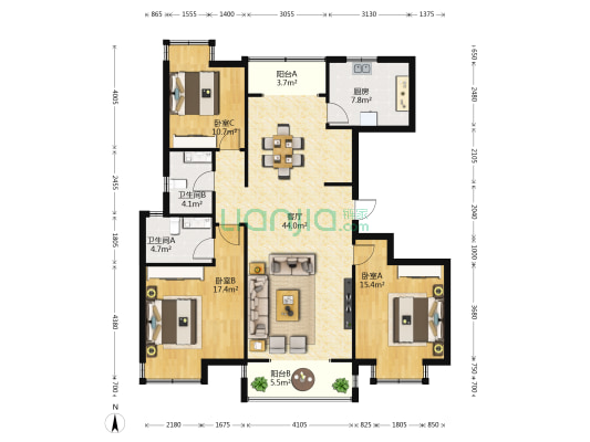榭丽花园B区 3室1厅2卫 146平方