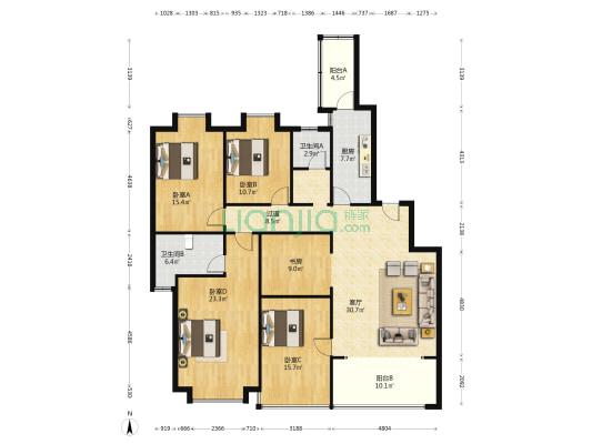 石竹苑 5室1厅2卫 158平方