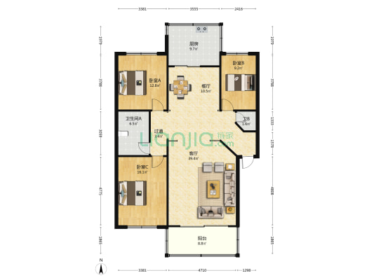 展览路七号院 3室2厅2卫 126平方