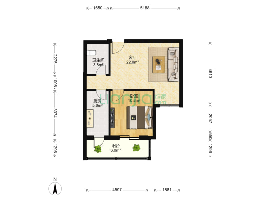 和园居 1室1厅1卫 67平方