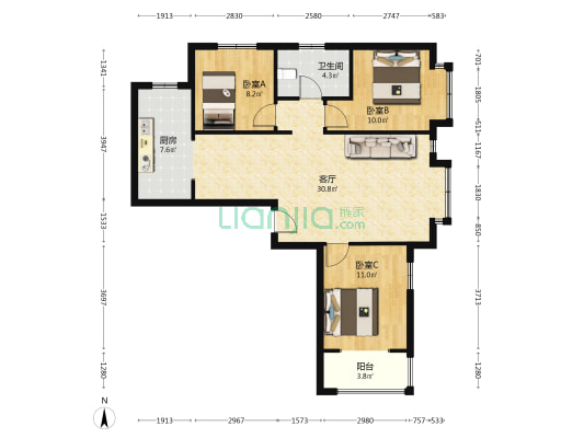 业主诚心出售，明厨明卫，独立餐厅。-户型图