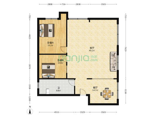 建源大厦 2室2厅1卫 120平方
