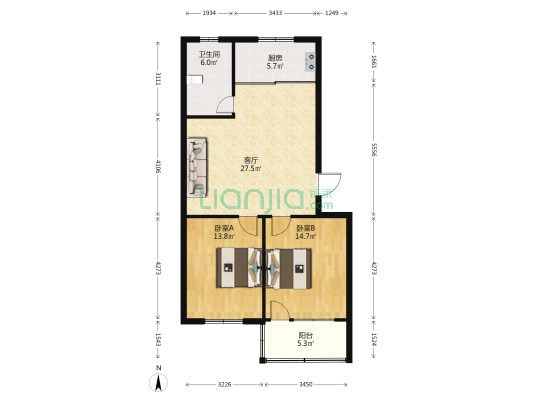 恒泰家园 2室1厅1卫 91平方