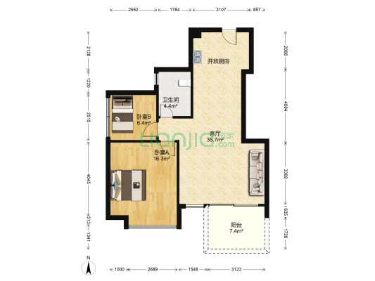 莱蒙水榭春天一期 2室1厅1卫 85平方