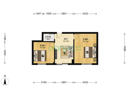 飞控仪器总厂家属院东区 2室1厅1卫 54平方