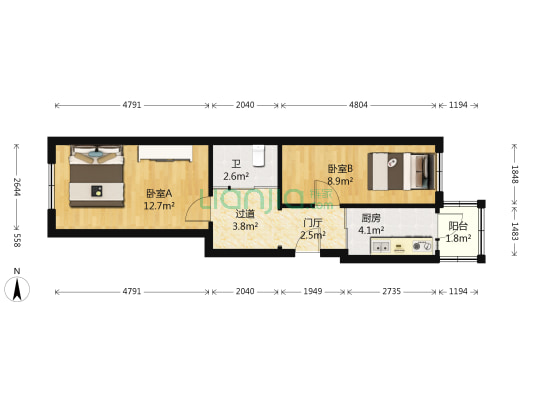 松滨里小区 2室0厅1卫 49平方