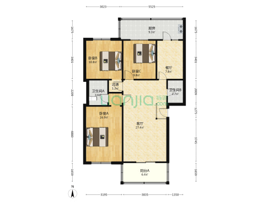 前进路1号院 3室2厅2卫 119平方