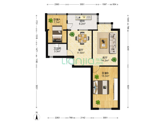 白云巷13号 2室2厅1卫 54平方