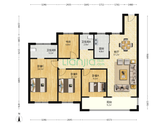 建湖通银·天泽府 4室1厅2卫 136平方