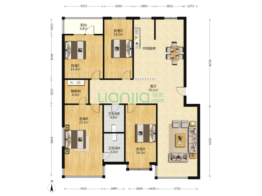世纪百合 4室1厅2卫 187平方
