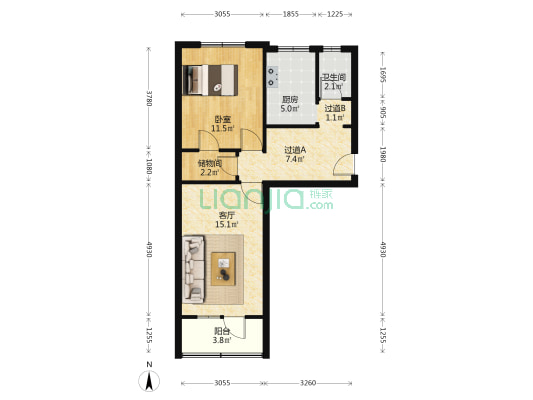 华北科技学院南校区家属院 1室1厅1卫 59平方