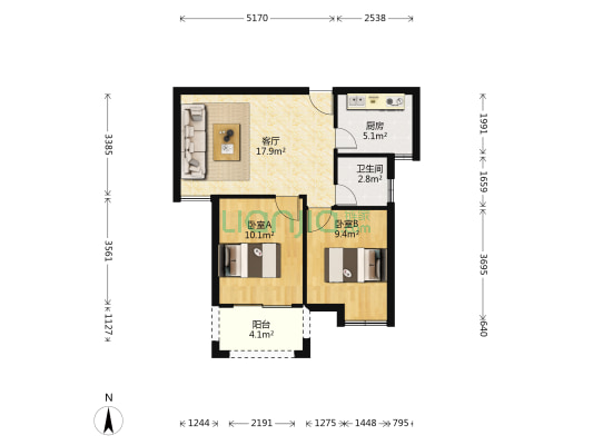 通洲花园 2室1厅1卫 60平方