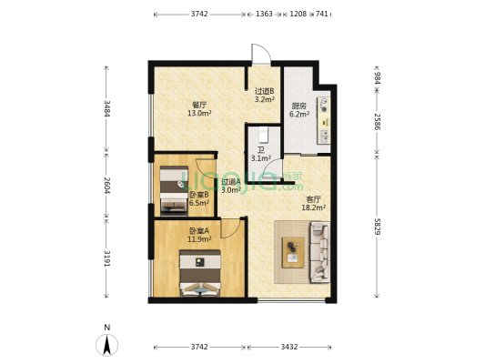 香溪兴苑 2室2厅1卫 76平方