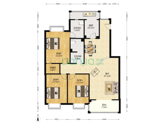 丽日樱花 3室1厅2卫 133平方