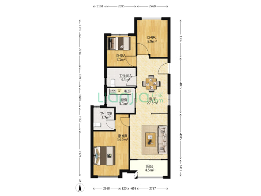 越秀星汇花园西区 3室1厅2卫 89平方
