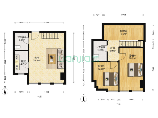 诺德广场 2室1厅2卫 72平方