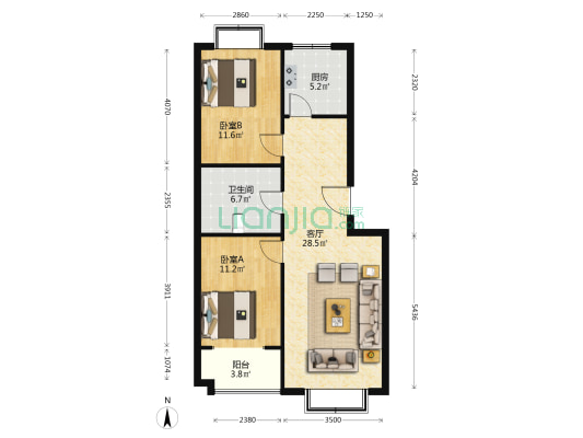 金源丽都 2室1厅1卫 91平方