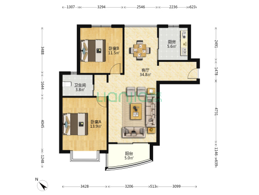 新杨雅苑 2室1厅1卫 95平方