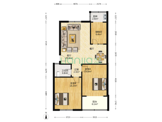 煤仓北路5号院 2室1厅1卫 98平方