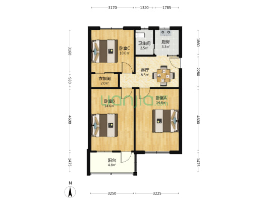 文二路23号 3室1厅1卫 72平方