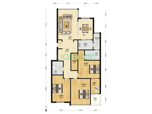 永泰丰广场 4室1厅3卫 156平方