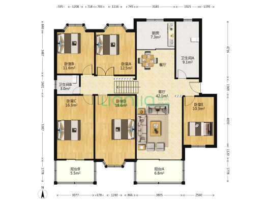 世纪花苑 5室1厅2卫 170平方