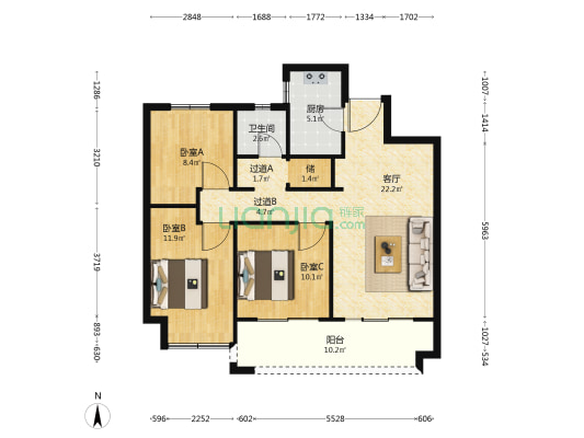 圣桦城五期 3室1厅1卫 102平方