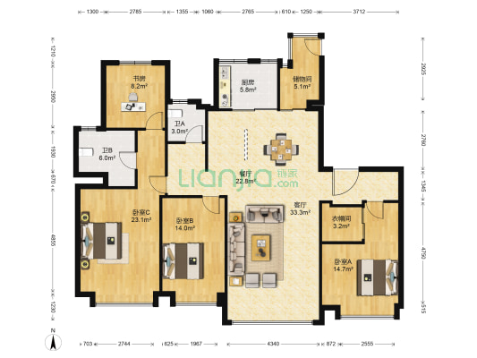 华润中海凯旋华庭 4室2厅2卫 192平方