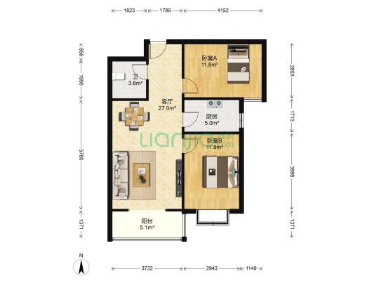 翠堤春晓南区 2室1厅1卫 90平方