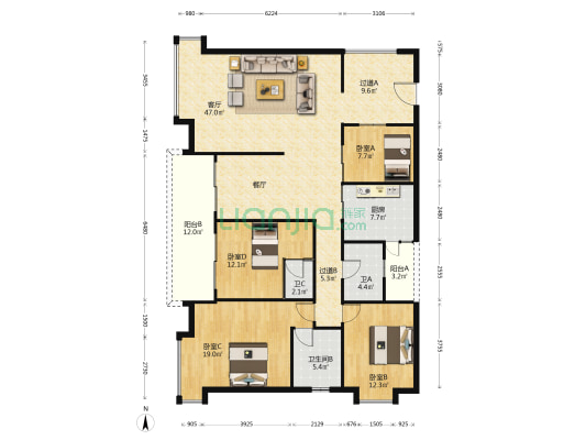 江南海岸花园 4室1厅3卫 175平方