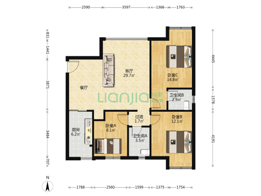 上尚郡 3室1厅2卫 95平方