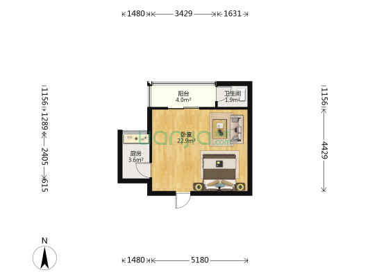 海尚明居 1室0厅1卫 38平方