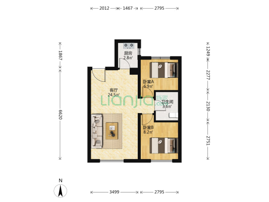 万科首府未来城一期 2室1厅1卫 75平方