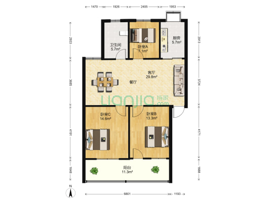 纸坊中医院集资 3室1厅1卫 95平方