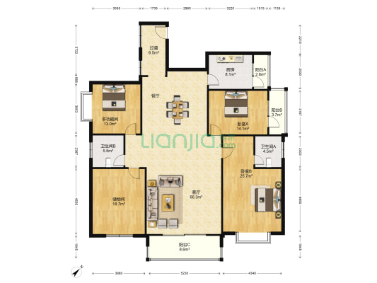 碧海乾图花园 3室1厅2卫 183平方