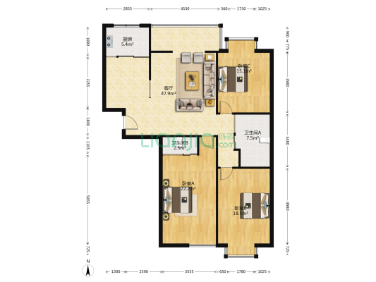 仁达公寓 3室1厅2卫 154平方