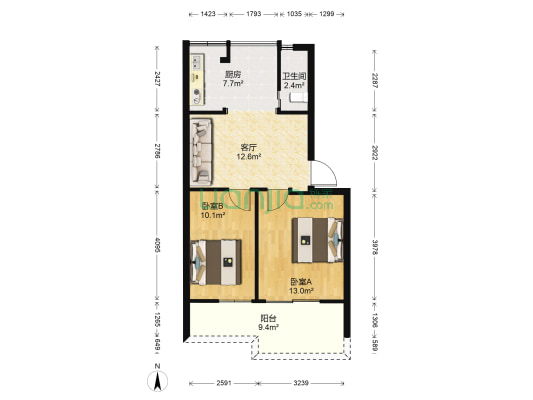 登云路105号 2室1厅1卫 66平方