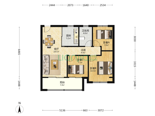 时代艺境 3室1厅1卫 89平方