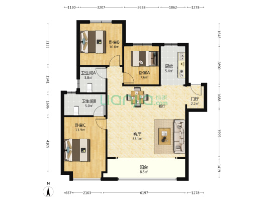 地建嘉信臻城 3室1厅2卫 116平方