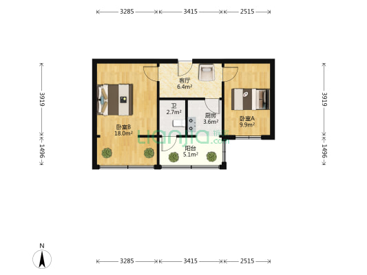 燃灯寺东街14号 2室1厅1卫 46平方