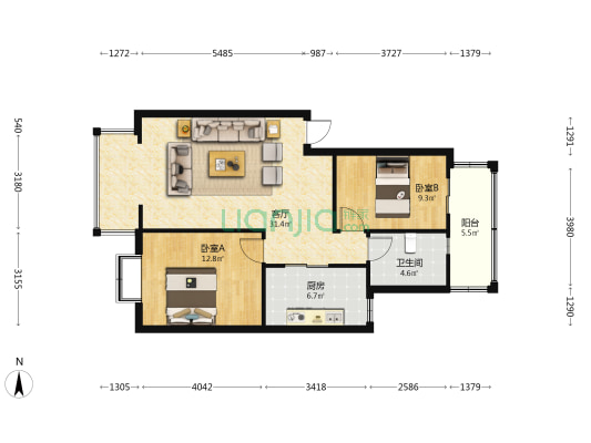 北街丽景 2室1厅1卫 83平方